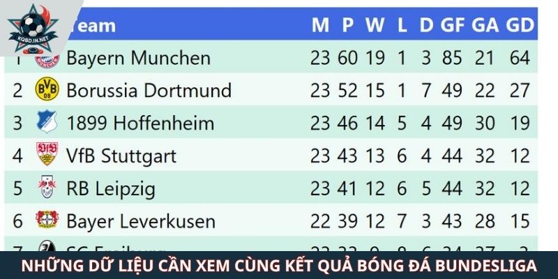 Những dữ liệu cần xem cùng kết quả bóng đá Bundesliga